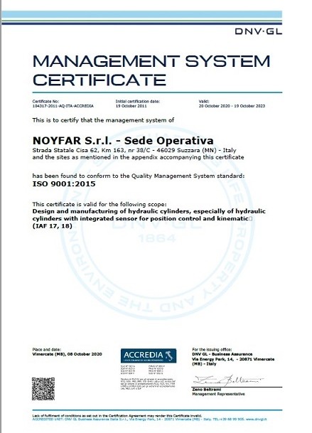 certificato ISO 9001 Noyfar